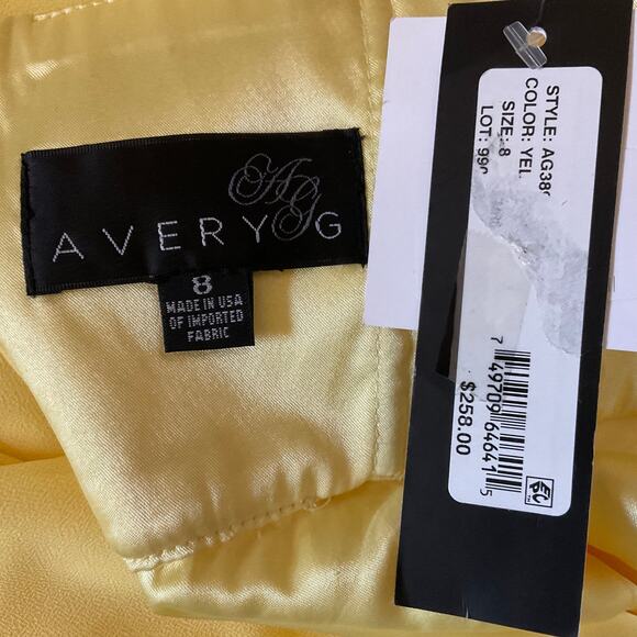 Avery G Backless Chiffon Evening Gown Yellow Size 8 Thigh Slit Long Formal Dress - Picture 7 of 10